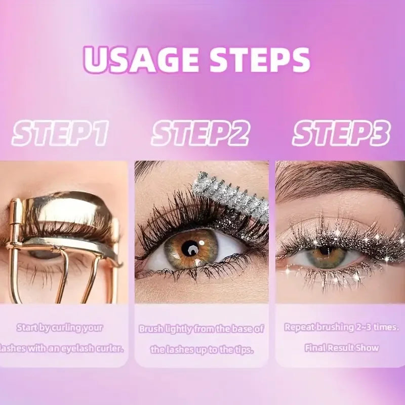 Waterproof Diamond Shine Volume Curl Mascara - Glitter Snow Effect, Smudge-Proof Eye Makeup for All Skin Types Women'S Cosmetics